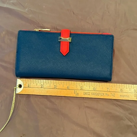 NWOT Rebecca Minkoff Navy Blue/Red Saffiano Leather Wallet MSRP$195 - Picture 9 of 11